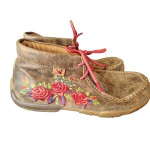 Twisted Boots Women's Chukka Boots, Driving Shoes, 7.5M Embroidered Flower Rose
